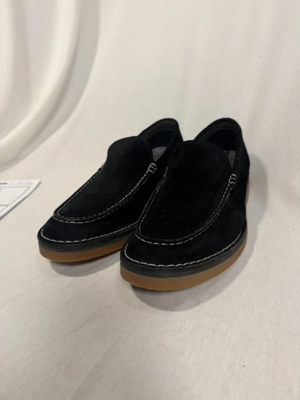 Hush Puppies Mens Loafers Size 10 Black Suede Slip On Moc Toe Shoes Casual Fall